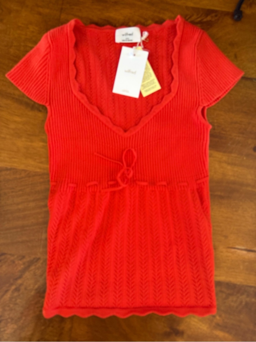 Wilfred Bright Red Ribbed V-Neck Tie-Waist Knit Tunic